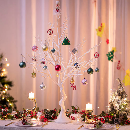 White Artificial Tree Twig Tree - 105cm Tall Fake Christmas Tree for Table Centrepiece Ornament Display Tree Large Easter Tree Inweder Wishing Tree
