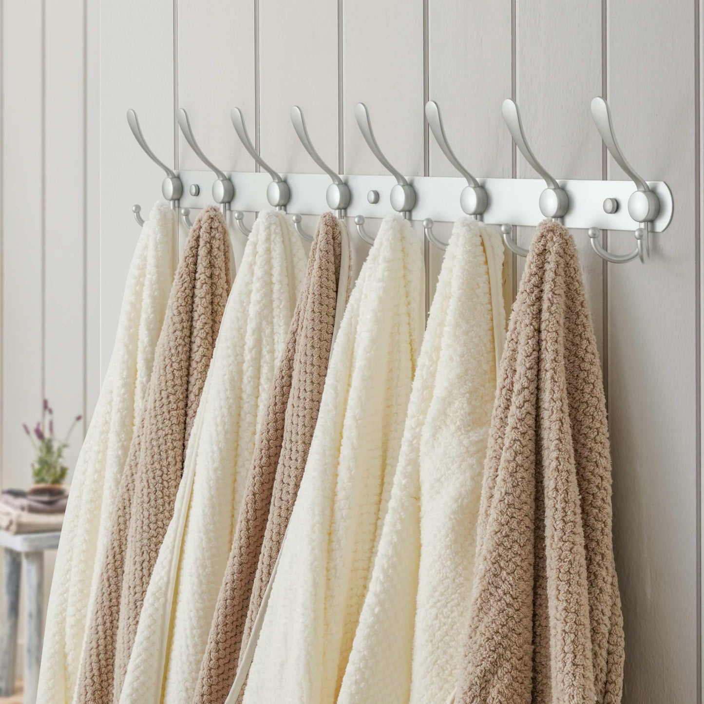 Dseap Coat Rack Wall Mount - 74cm Long 8-Tri-Hooks Heavy Duty Coat Hanger Rail Wall Hooks for Hanging Coats Hats Clothing Clothes Purse Mudroom