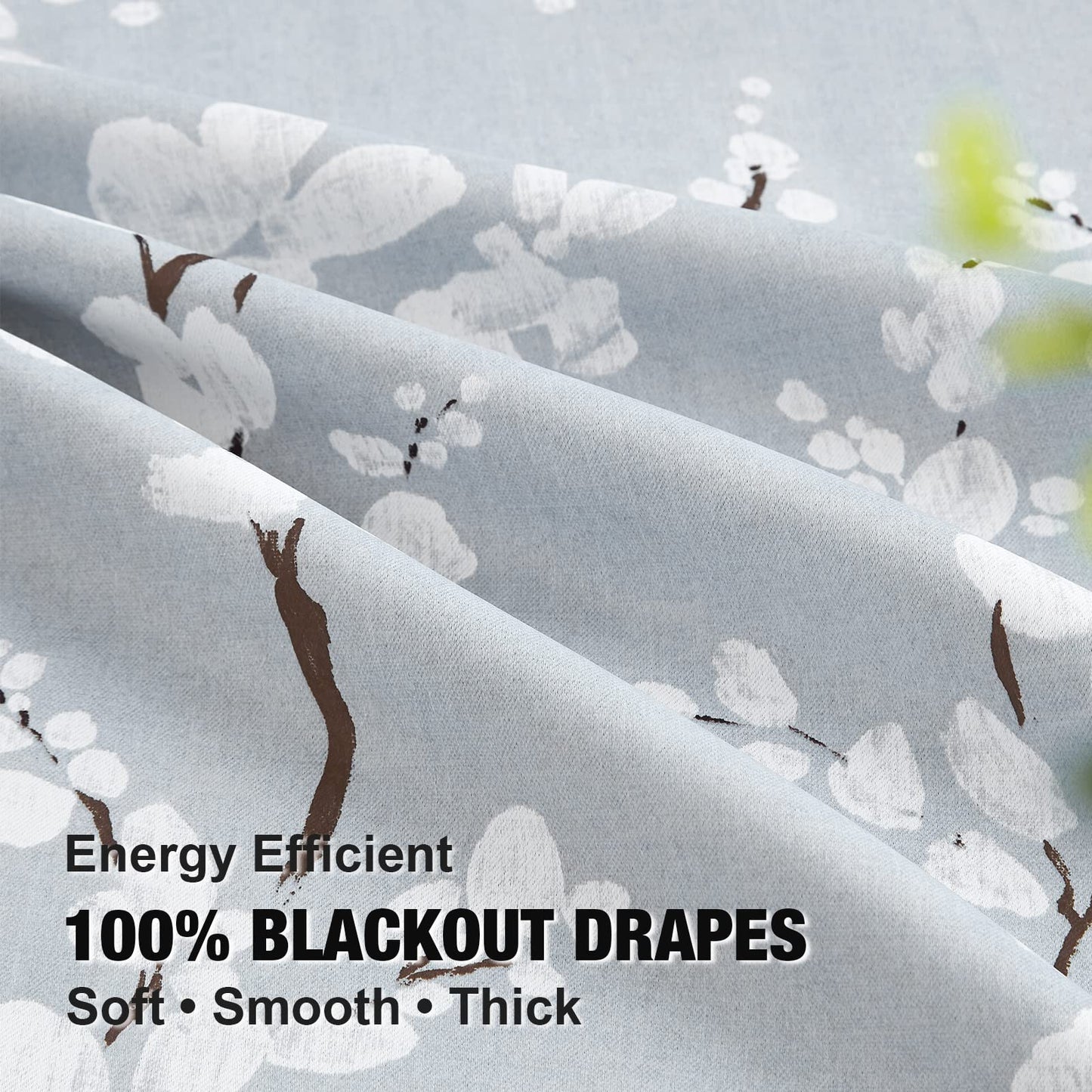 Fmfunctex Grey Floral Blackout Curtains for Bedroom 90 inch Drop Eyelet Curtains for Living Room Nursary Blossom Thermal Insulated Window Curtain