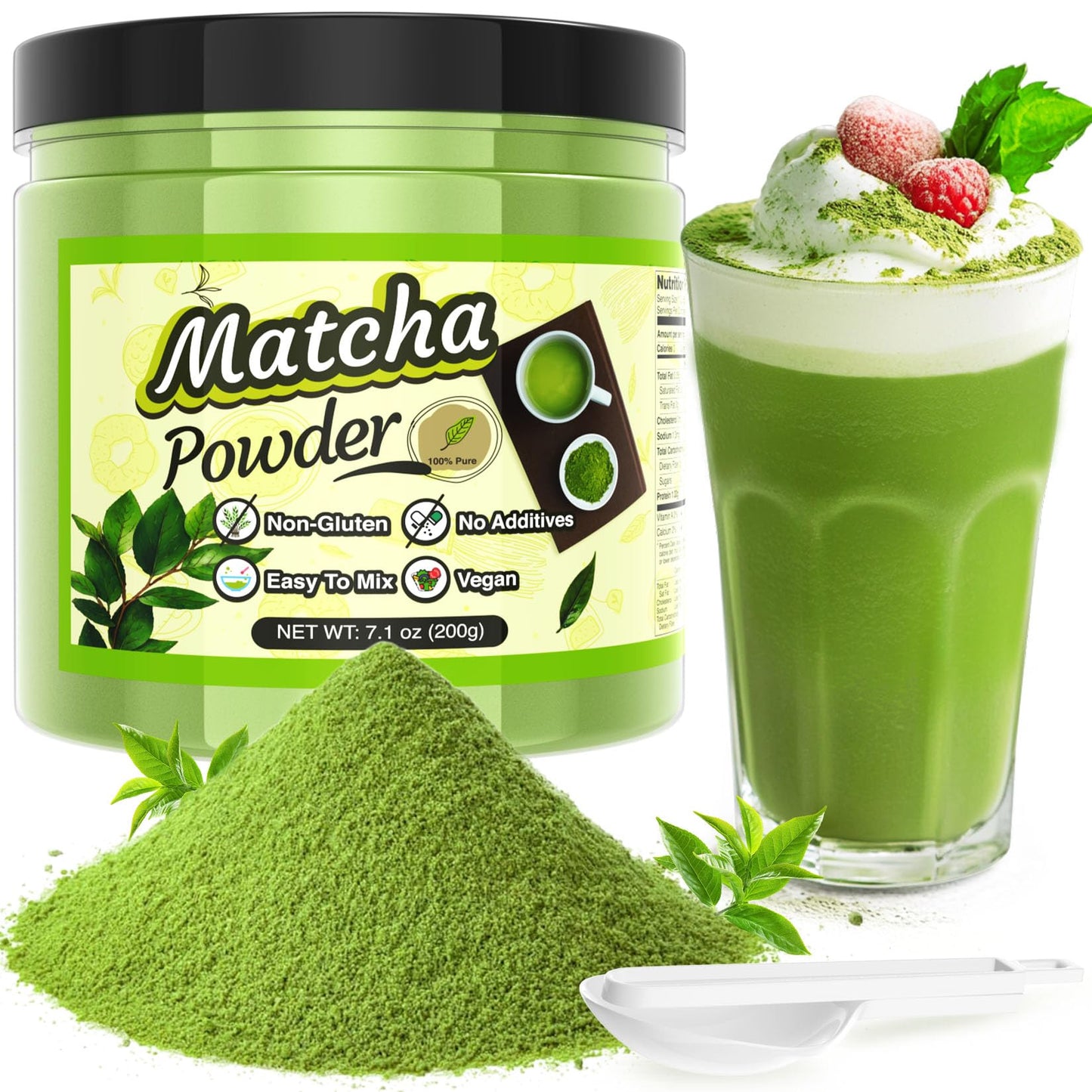 Matcha Powder - 200g Premium Ceremonial Grade, Pure Natural Matcha Tea Powder, Vegan, Smooth Umami Taste, for Latte, Smoothie Making, Milk, Baking,