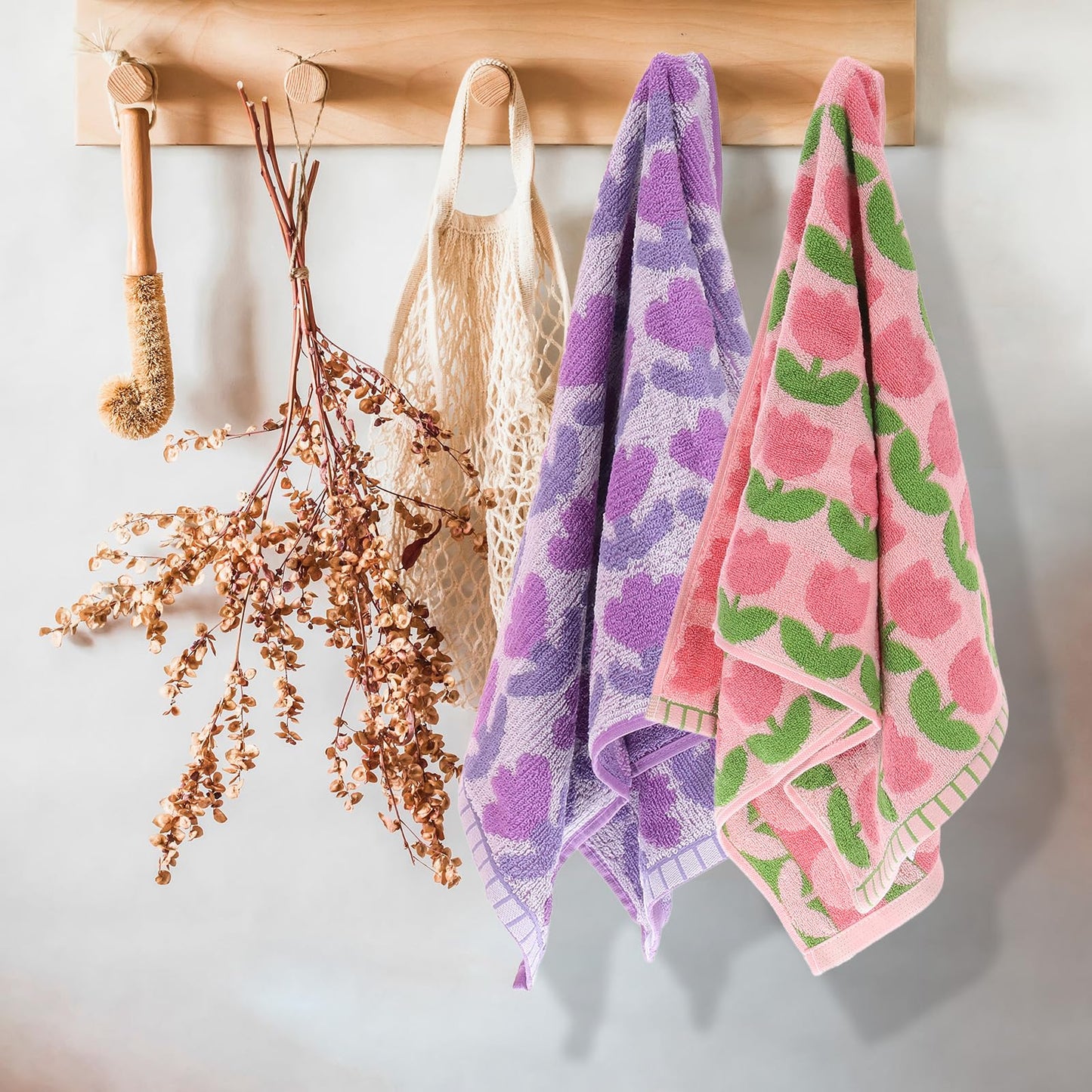 sourcing map 4 Pcs Bathroom Hand Towels Pink Soft Absorbent Face Towels Cotton Wash Cloths 13 x 29 Inch Kitchen Hand Towels for Bathroom Gym Drying