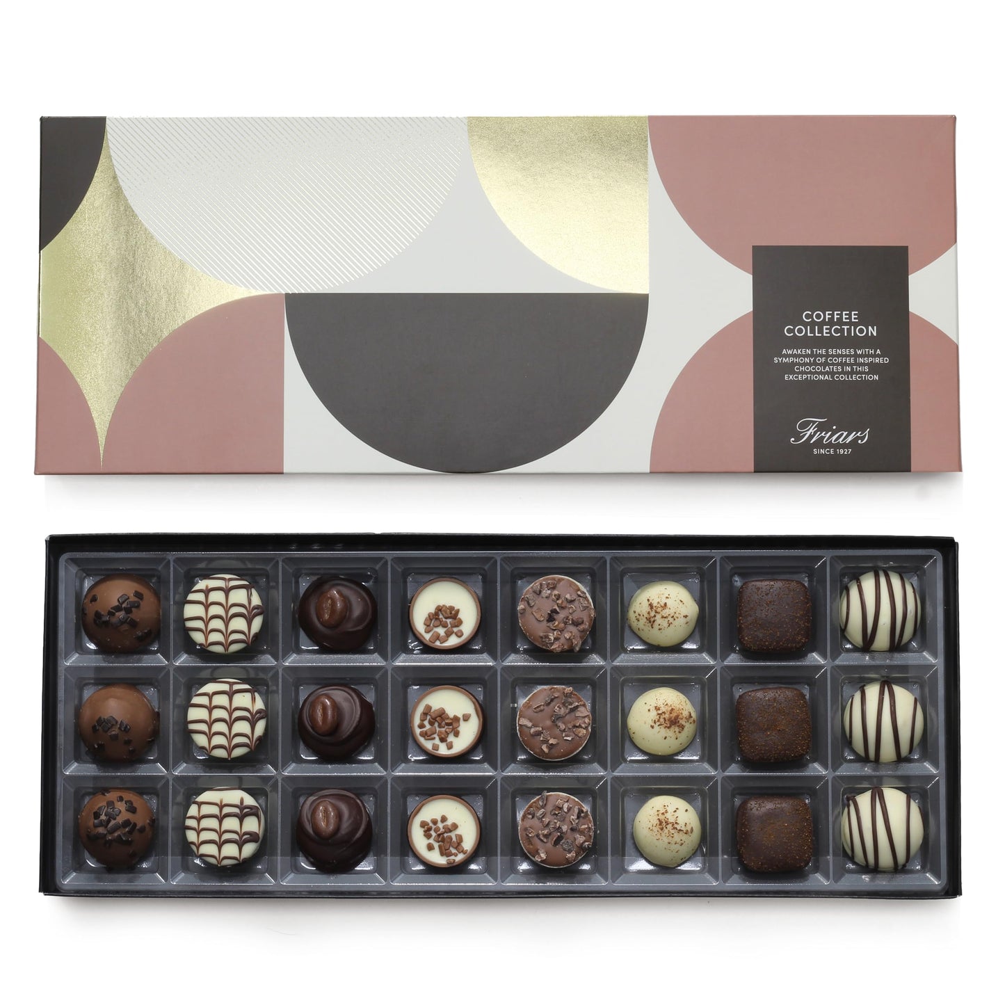 Friars Coffee Chocolate Selection Box - 24 Chocs | Tiramisu, Cappuccino, Caramel, Liqueur, White, Milk & Dark Chocs | Premium Chocolates For Special