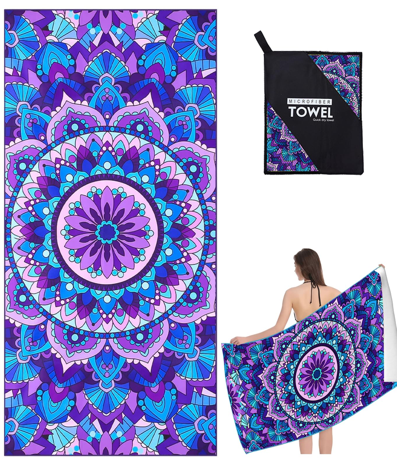 Xndryan Large Beach Towels for Adults, 200x90cm Microfibre Beach Towel Sand Free Quick Dry Beach Towel Super Absorbent Lightweight Microfibre Towel
