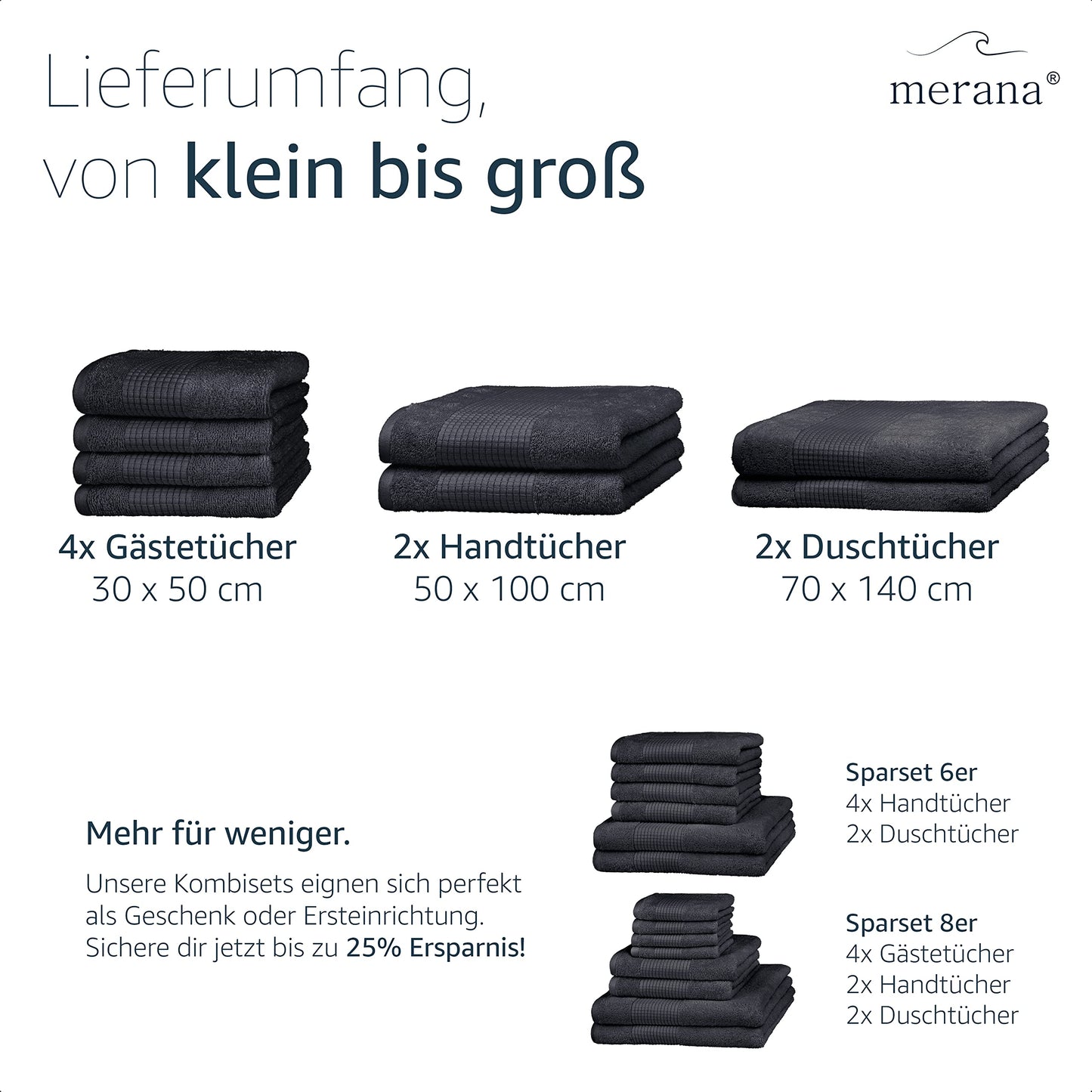 Merana Hand Towel Set | Absorbent, Soft and Lint | Terry Towel Guest Towel Quality Made of Heavy Organic Cotton 590 GSM