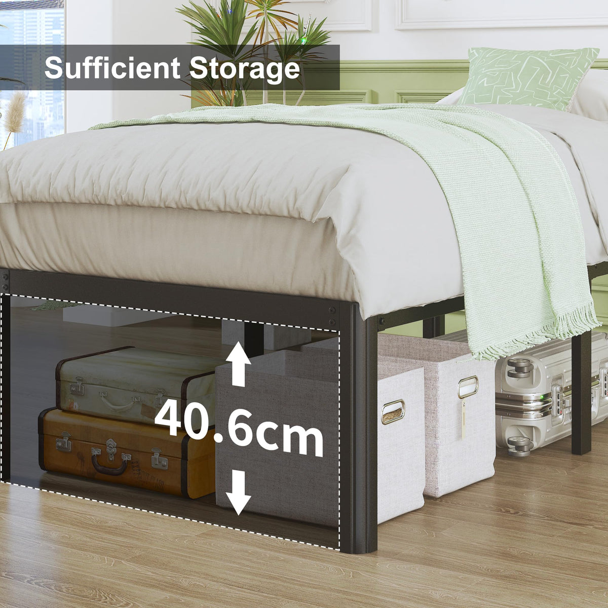 Lutown-Teen 3ft High Single Bed Frames with Rounded Corner Legs, Heavy Duty White Metal Bed Frame Single with Steel Slats Support, Single Bed 46 cm