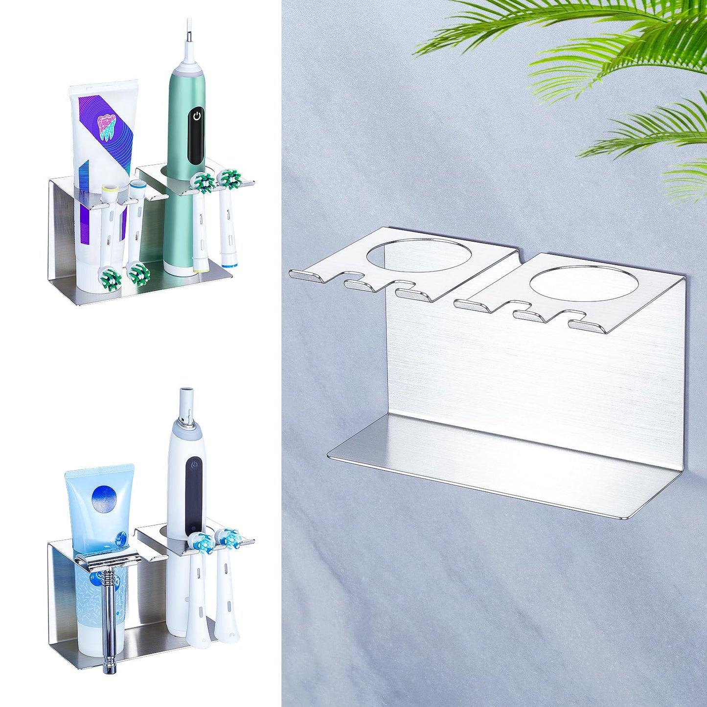 WAYASI Electric Toothbrush Head Holder, Stainless Steel Electric Toothbrush Holder Wall Mounted Non Screw or Desktop Tooth Brush Head Holder,