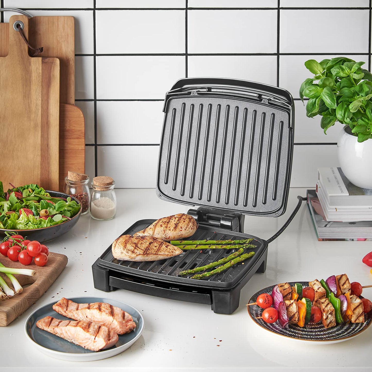 George Foreman Immersa Medium Electric Grill [Removable Control Panel allows grill machine to be fully washable & dishwasher safe, Energy saving,