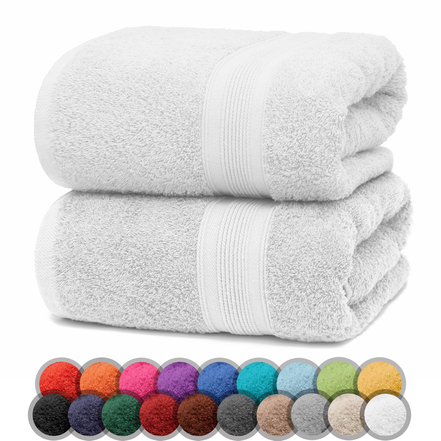NatureMark Pack of 2 Bath Towels - 100% Cotton, 500?g/m? - Soft, Absorbent & Durable - For Home, Sauna & Travel - 70 x 140 cm, White
