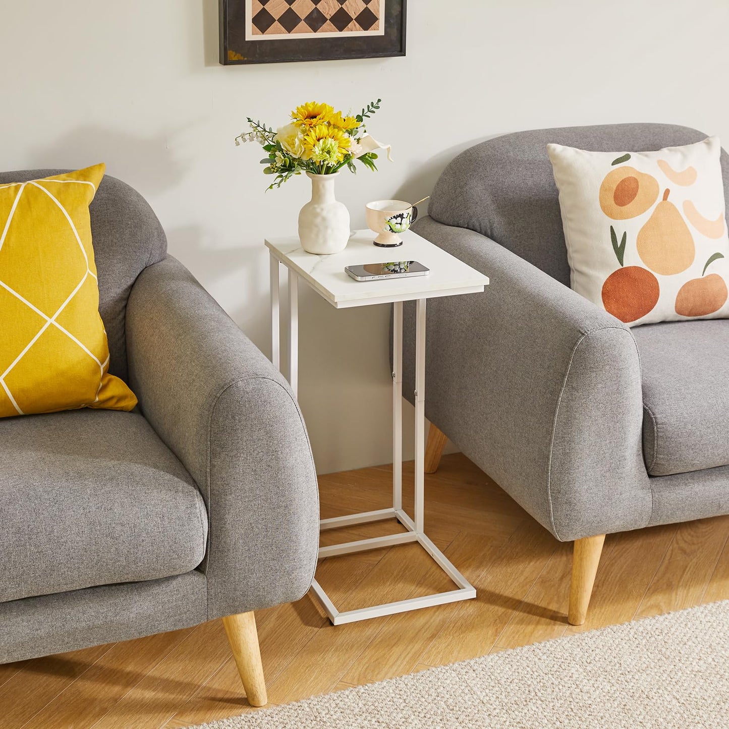 Aibiju Side Table, Sofa End Table, C-Shaped Side Table for Living Room, Bedroom, Balcony, Simple Structure, Stable