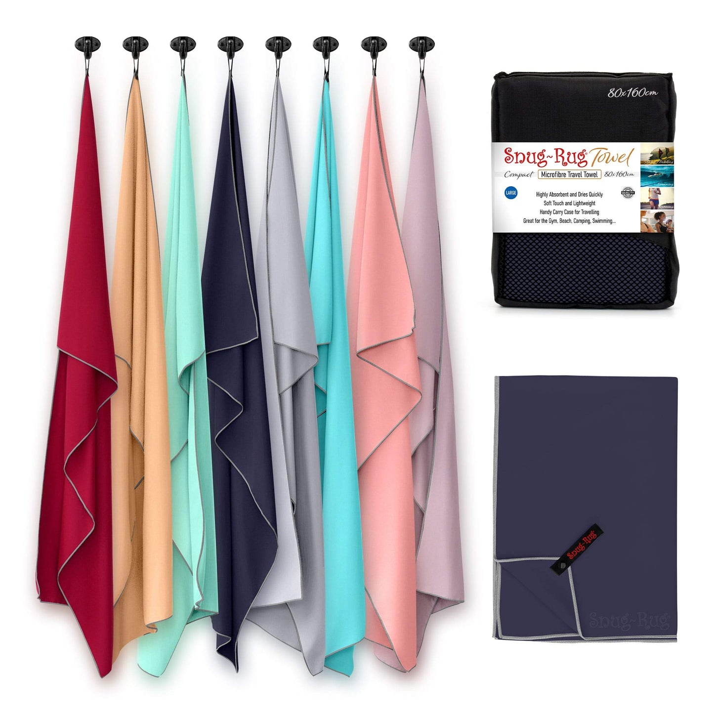 Snug Rug Microfibre Beach Towel Large 80 x 160cm ? Super Absorbent Quick Drying Lightweight Sand Proof Beach Towels Eclipse Blue