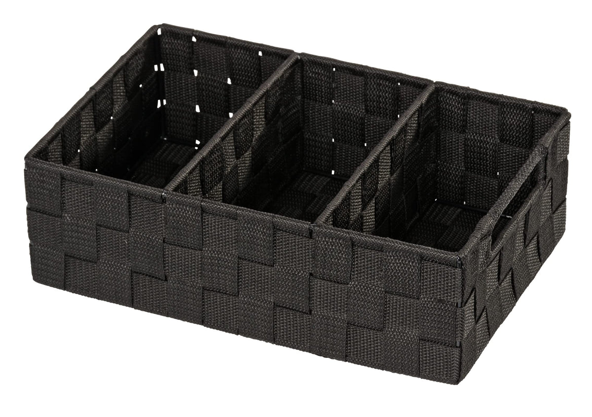 WENKO Cesto organizador Adria 3 compart. Griff Negro, Polypropylene, Black, 21 x 32 x 10 cm