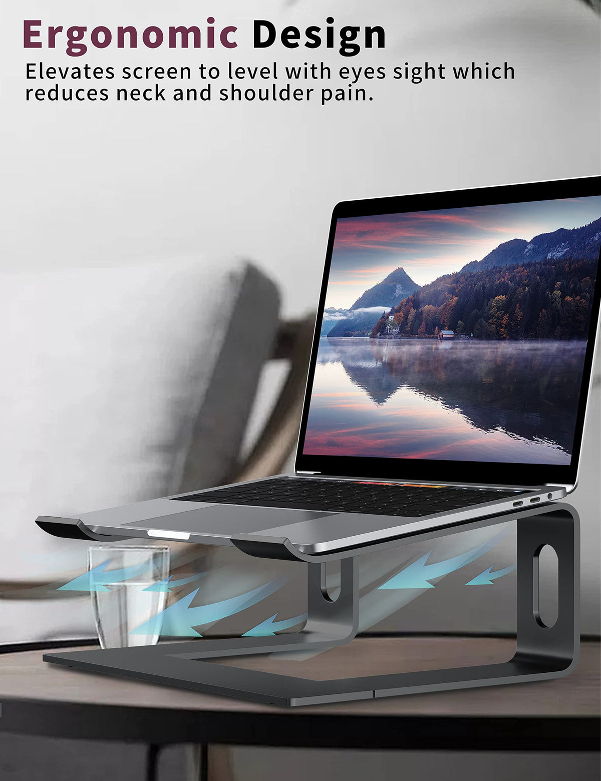 ALASHI Laptop Stand for Desk, Aluminum Computer Riser, Ergonomic Notebook Holder, Detachable Metal Laptops Elevator