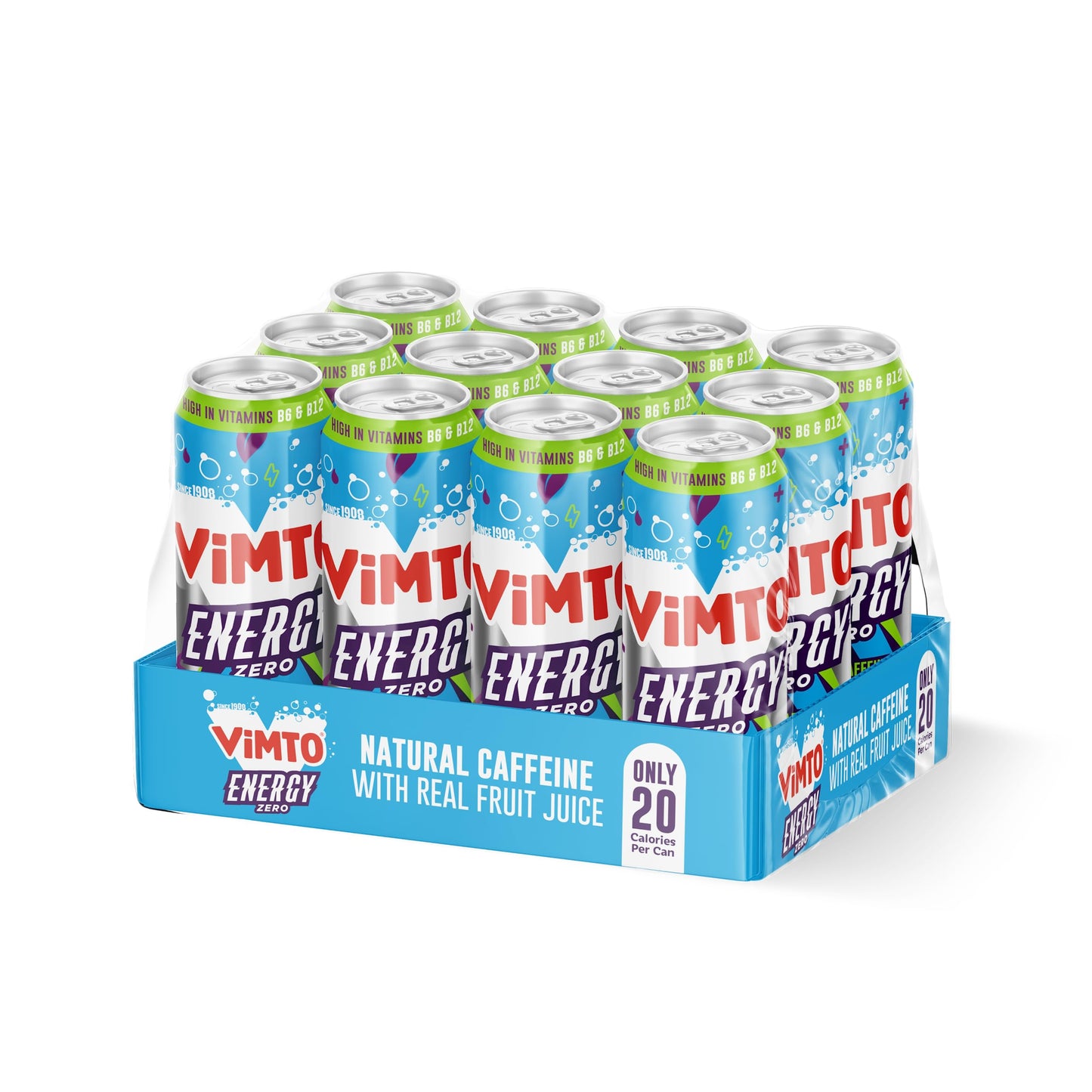 Vimto Original Energy Drink 500ml Cans (12 Pack) ? No Added Sugar, Real Fruit Juice, Natural Caffeine & B Vitamins ? Fruity Prime Energy Boost,