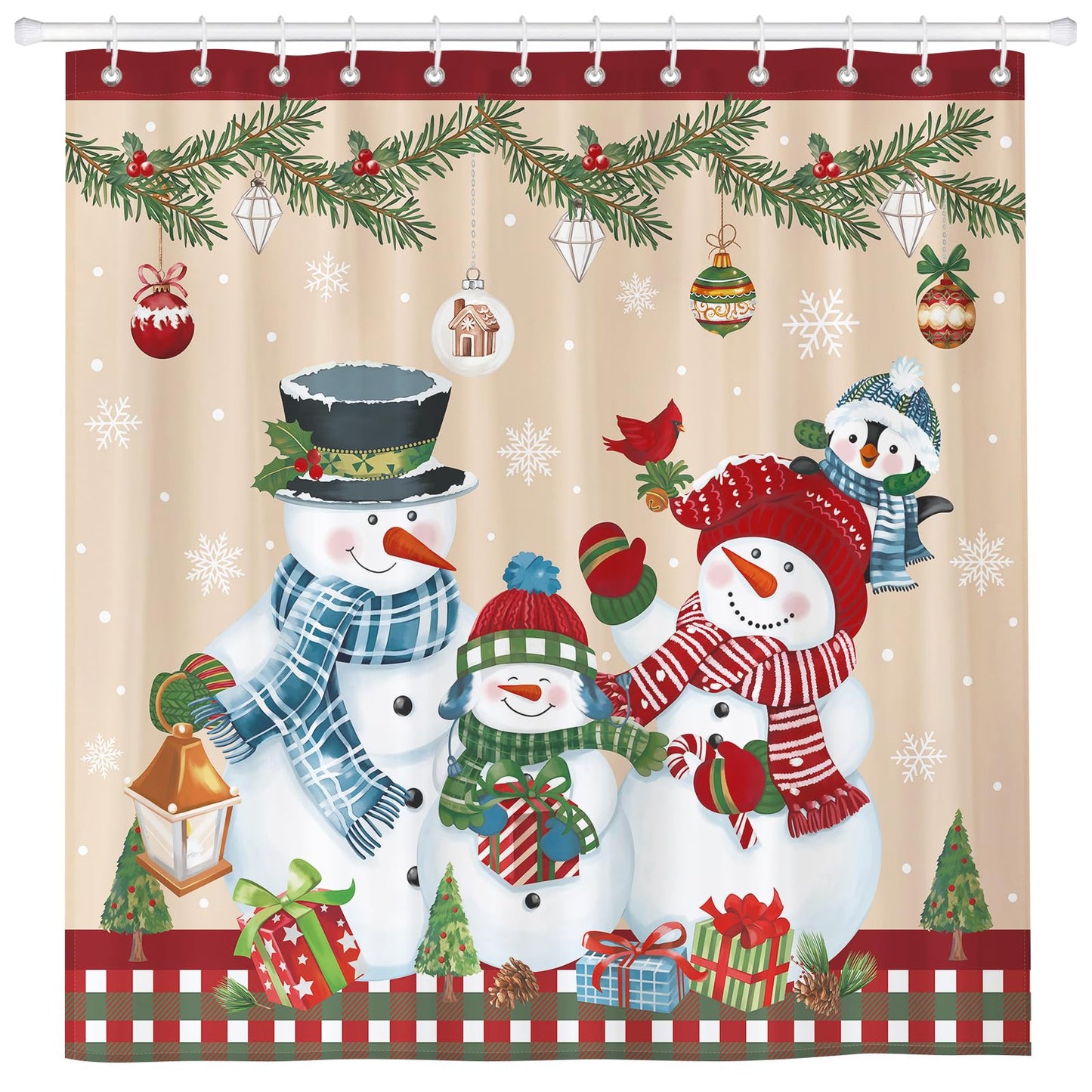 Arquiel Christmas Snowman Shower Curtain Sets, Waterproof Polyester Fabric Shower Curtains With 12 Hooks for Bathroom Home Decoration, 72 ? 72 Inch