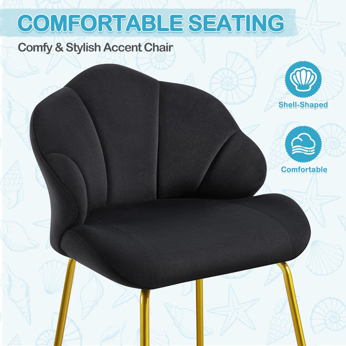 Yaheetech Velvet Armchair Accent Chair w/Shell Shaped Backrest, Black