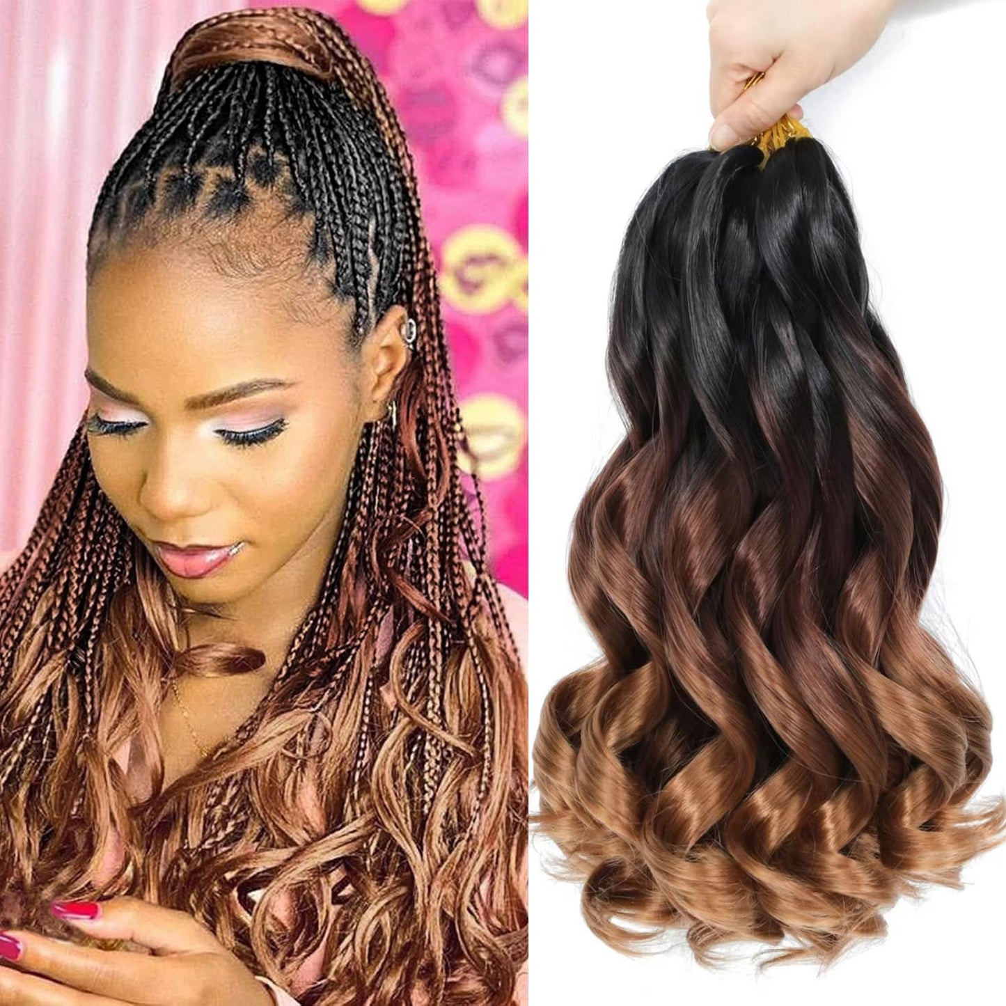 FALEMEI French Curl Braiding Hair 12 Inch 8 Packs Curly Braiding Pre Stretched Curls Braiding Extension French Curl Crochet Braids Spiral Braiding