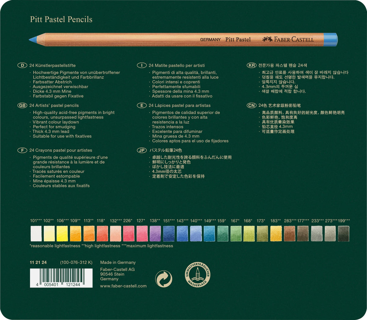 Faber-Castell Tin of 24 Pitt Pastel Artists Colouring Pencils, High Colour Ideal For Colouring, Drawing, Sketching, By Professional And Hobby Artists,