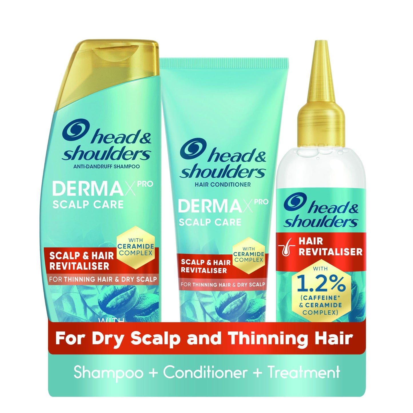 Head & Shoulders Anti-Dandruff DermaX Pro Shampoo and Conditioner Set with Hair Growth Serum. For Dry Scalp and Thinning Hair to Revitalise Scalp and
