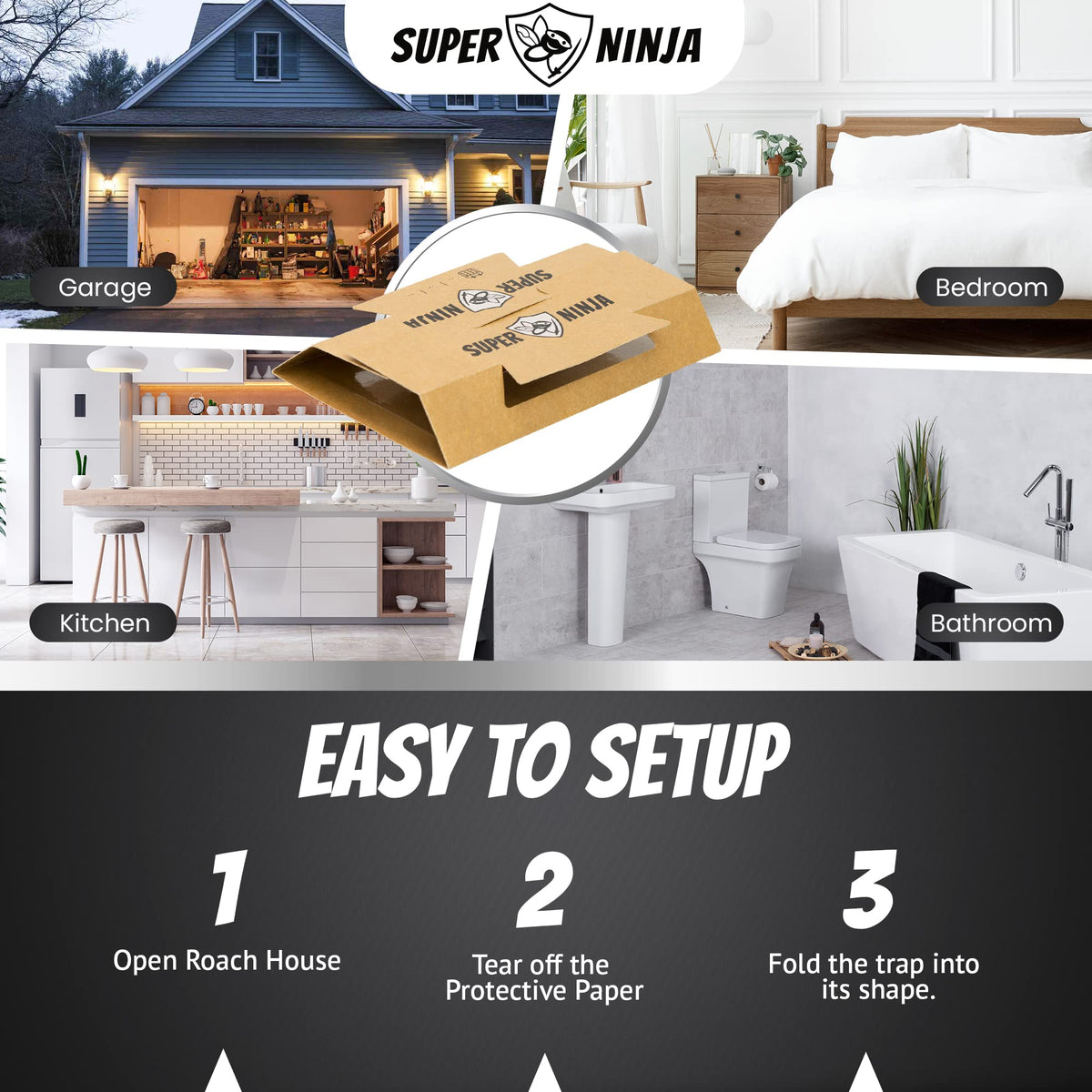 Super Ninja Cockroaches Killer - 60 Traps - Highly Effective and Ecological Cockroach Trap - User Friendly - Up to 3 Months per Trap