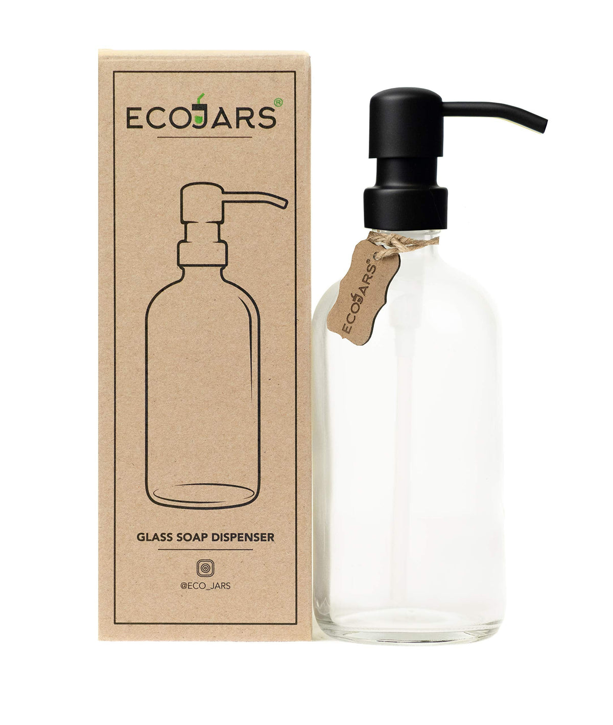 Black Matt Soap Dispenser, Vintage Clear Style Glass Jar, Stainless Steel, 500ml, Housewarming Gift Box
