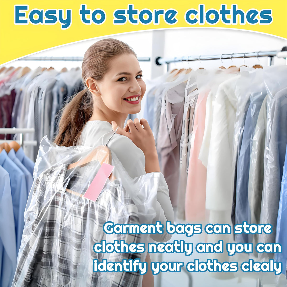 Plastic Clothes Covers, Clear Clothes Bags Hanging,Dress Bag,Garment Bags,Dust-proof Garment Protector Covers for Clothes Shirt Suit Jacket Suit