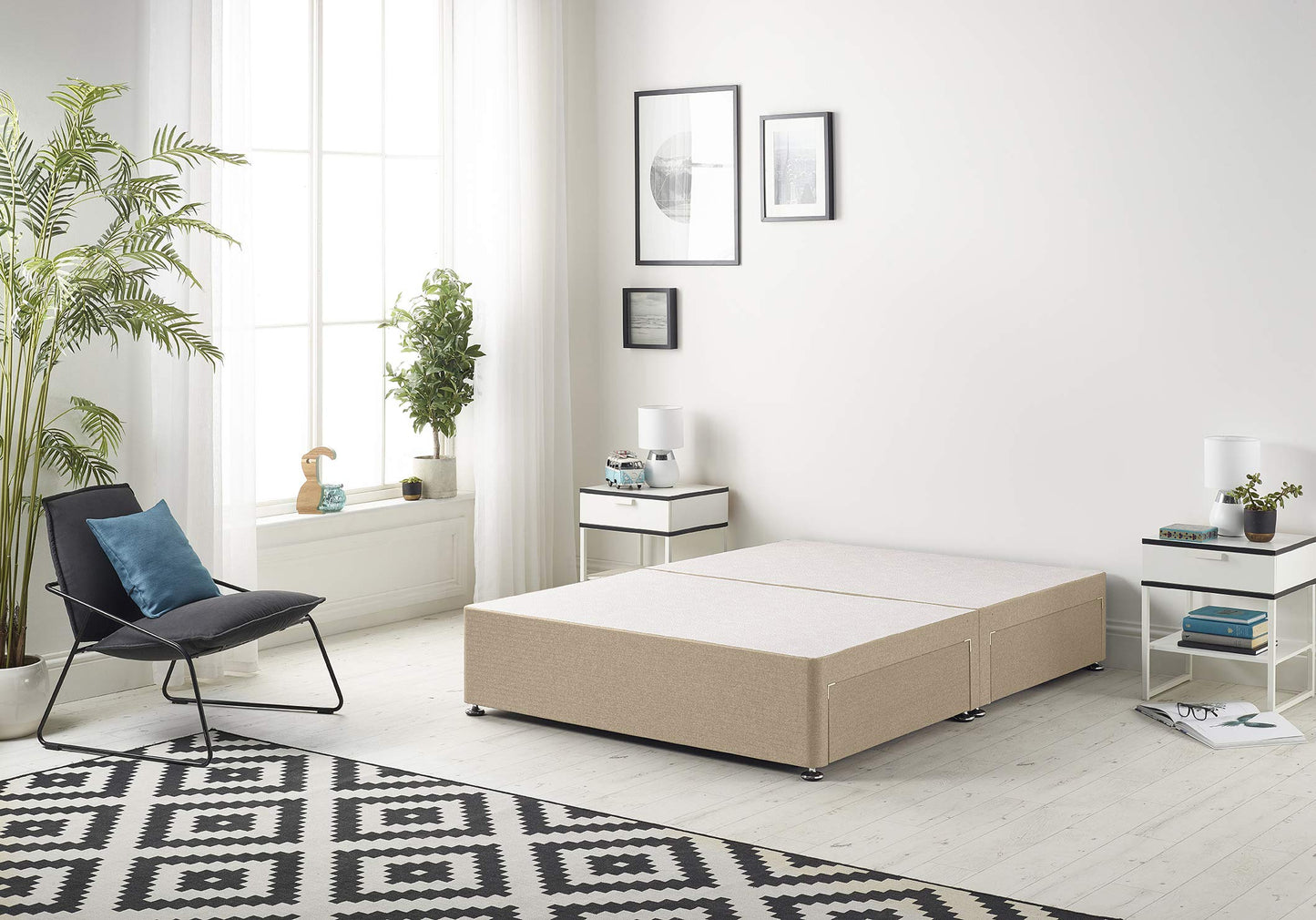 Bed Centre Premier Bed Base with No Drawers and No Headboard - Available in Different Fabrics and Colours (5FT King, Plush Beige)