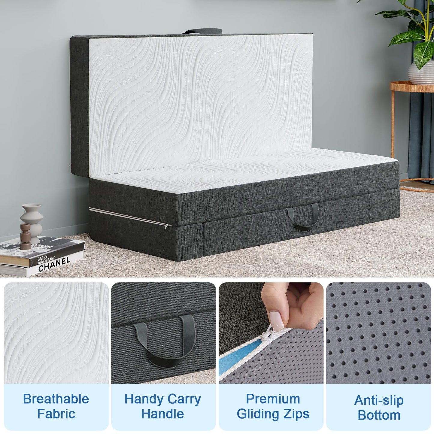 Twirest Folding Mattress,Single Foldable Memory Foam Mattress,90x190x10cm
