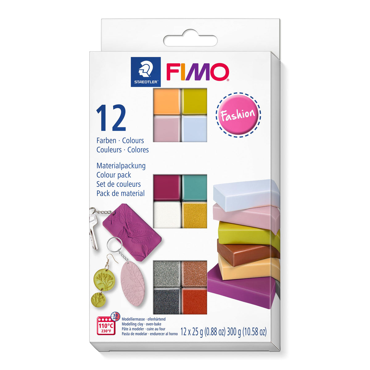 STAEDTLER 8023 C12-5 FIMO Soft Oven-Hardening Polymer Modelling Clay - Assorted Fashion Colours Pack of 12 x 25g Blocks