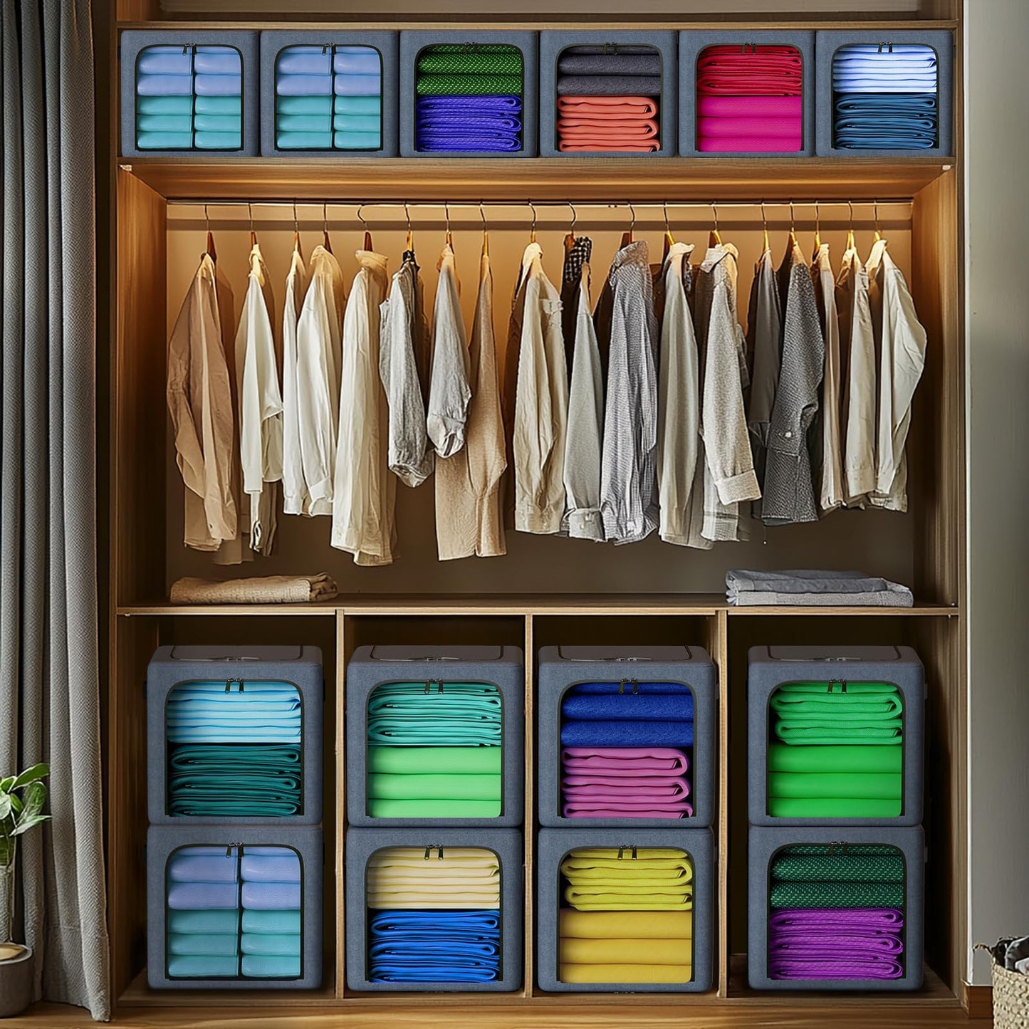 Goldbus 40LStackable Clothes Storage Bins with Metal Frame- 6 Pack Foldable Closet Organizers and Fabric Storage Box with Zippers