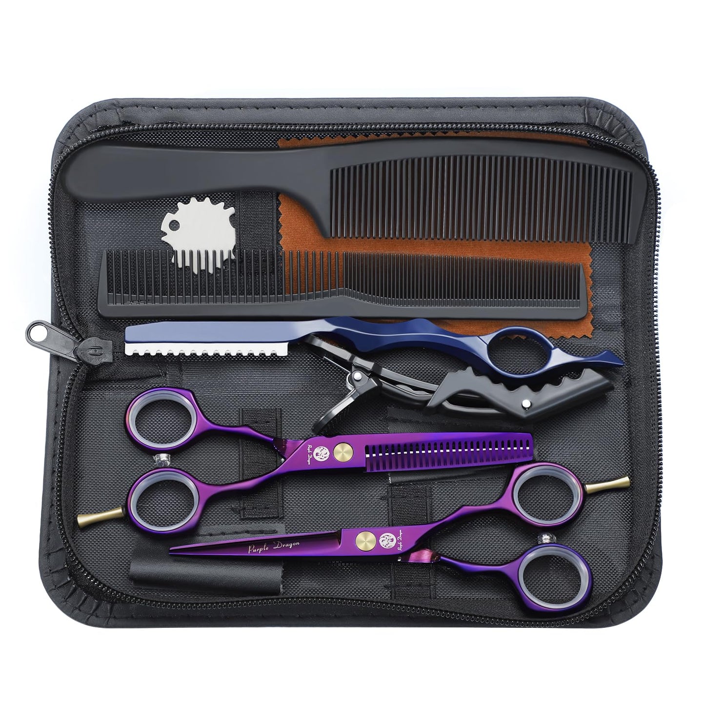 Purple Dragon Purple Hairdressing Scissors Set 5.5 Inch Hair Cutting & Thinning Scissors Kit for Men Women Kids Home Salon Barber