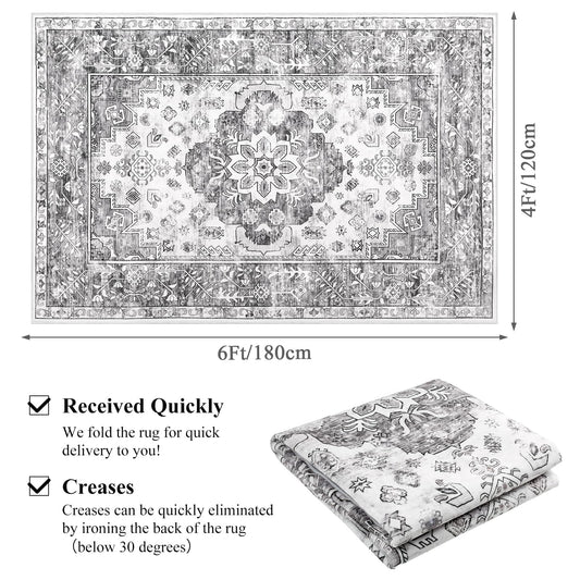 Enyhom Rugs for Living Room Large Vintage Area Rug, 120 x 180 cm Machine Washable Non Slip Floor Carpet Traditional Boho Floor Carpet Rugs for Bedroom