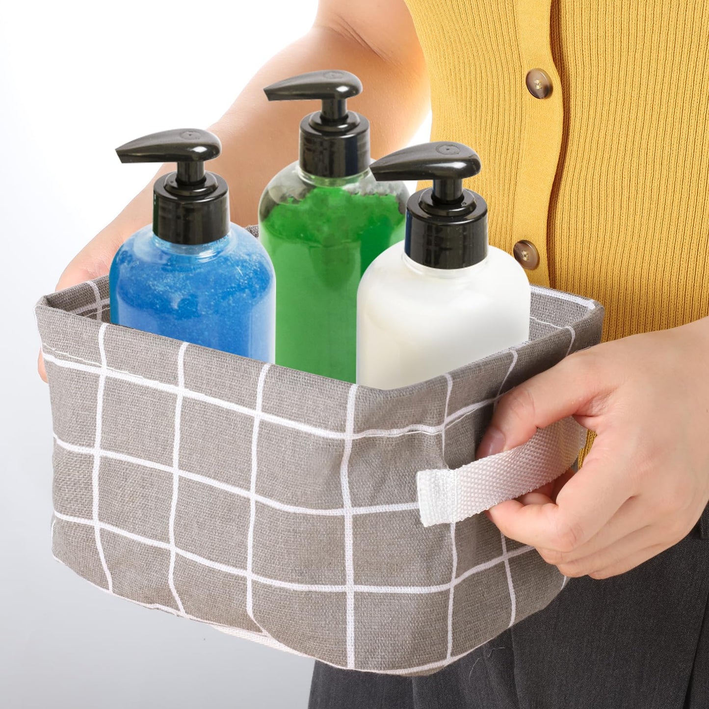 Lanjue 3 Pack Small Fabric Storage Baskets with Handles, 20 x 16 x 14 Cm