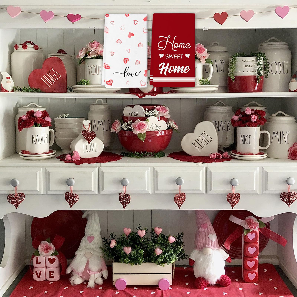 Valentines Day Kitchen Towels, Sweet Home Love Dish Towels, Wedding Anniversary Valentines Day Decor Hand Towels