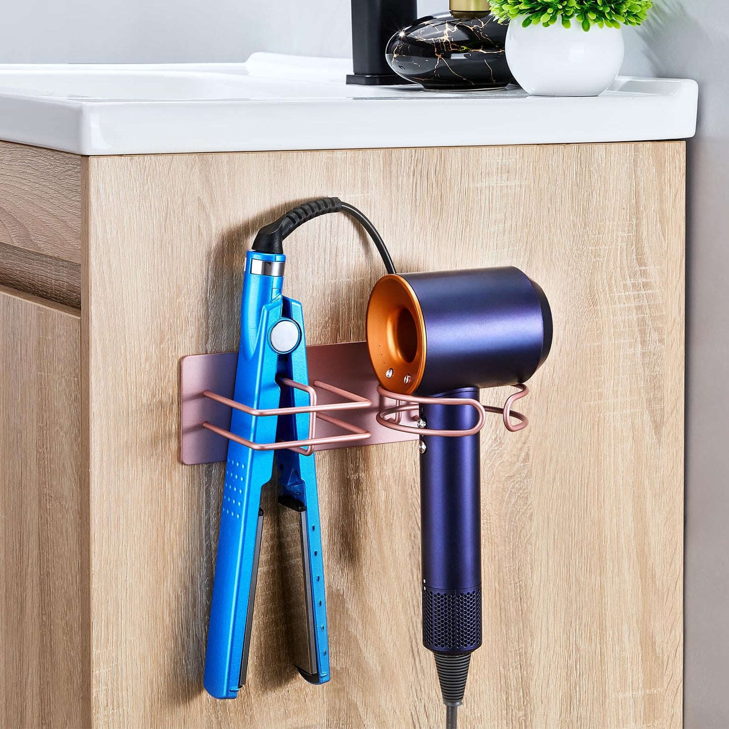 XILIMEN Hair Dryer and Straightener Holder Wall Mounted, Self Adhesive Metal Blow Dryer and Flat Iron Curler Storage Organiser Stand for Dressing
