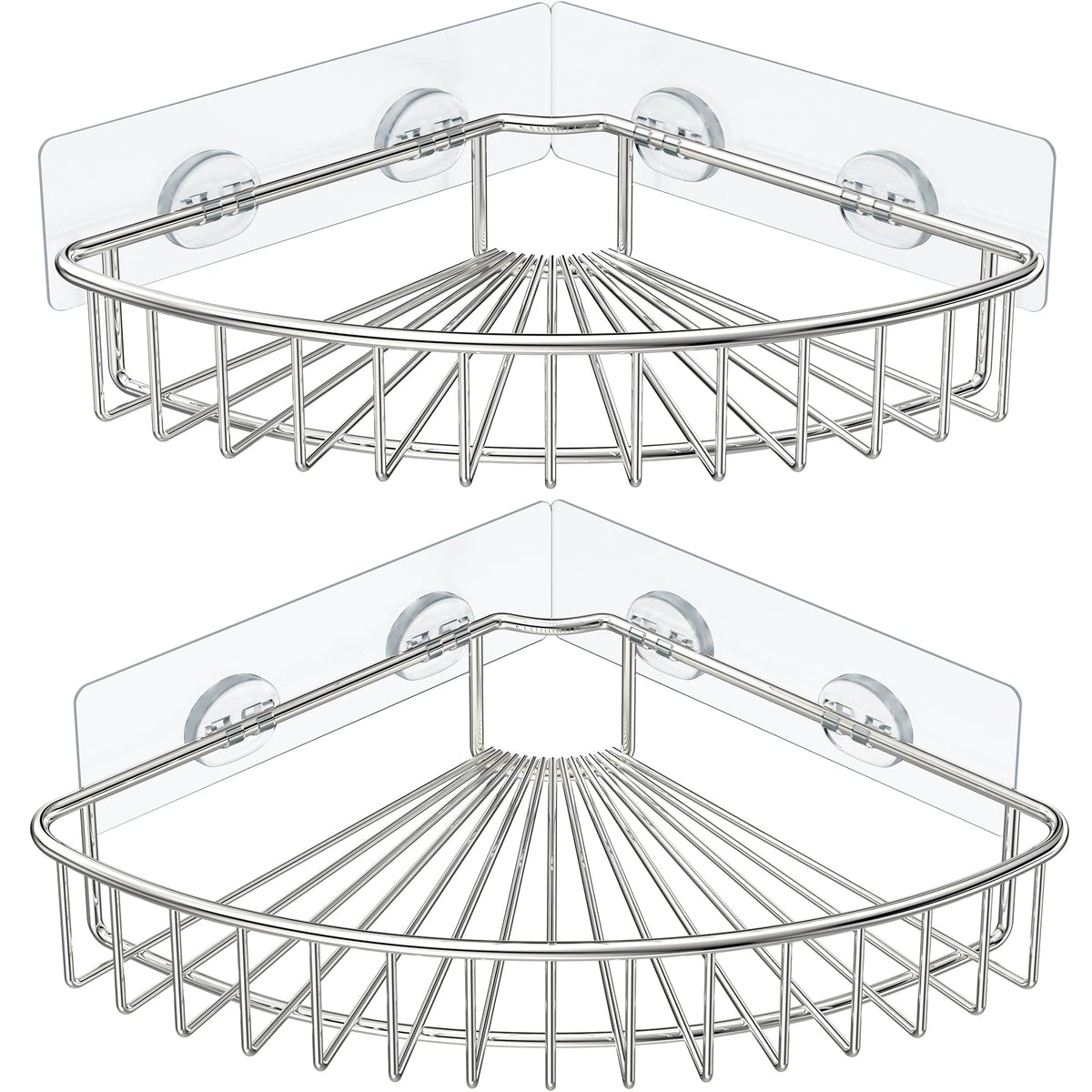 HEETA 2-Pack Corner Shower Caddy, Wall Mounted Storage Basket Shelve Adhesive, Bathroom Shelf Organiser for Shower Toilet Dorm Kitchen, SUS304