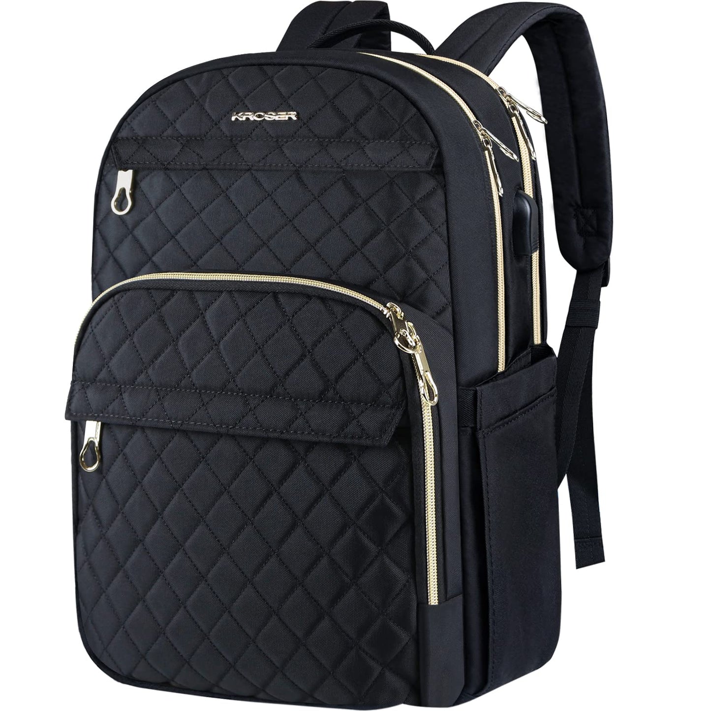 KROSER Laptop Backpack 15.6 Inch Stylish Daypack with USB Charging Port, Water-repellent Nylon School Backpack Backpack for