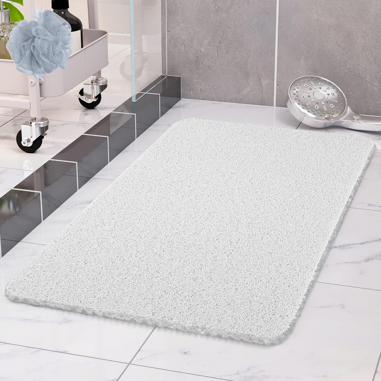COSYLAND Non-Slip Shower Mat 40 x 60 cm - Shower Mat Non-Slip with Drain - Soft PVC Loofah Non-Slip Mat Bath - Quick Drying Bath Mats - White