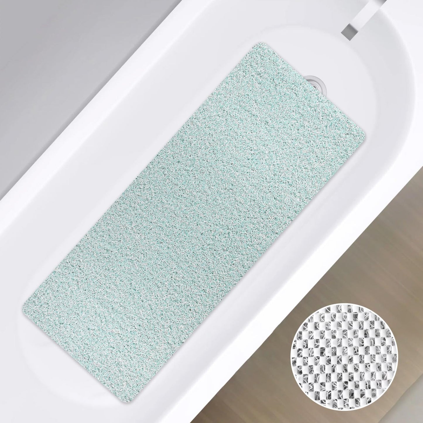 Extra Long Bath Mat Non Slip Anti Mould, Loofah Shower Mas for Inside Shower, 100 x 40 cm Bathtub Mat with Drain, Washable, Quick Dry Bath Mats for