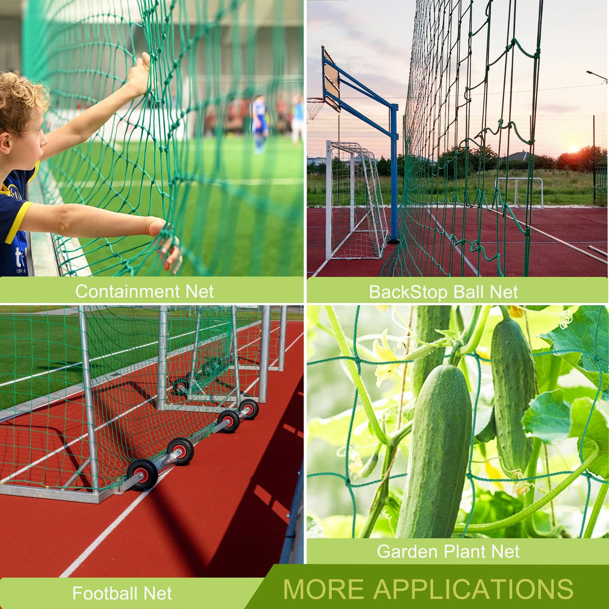 Aoneky Soccer Backstop Net 10x10ft/ 10x20ft/10x30ft, 4'' Square Mesh, 0.1'' Heavy Duty PE Cord - Soccer Football Containment Net Stop Ball Going over