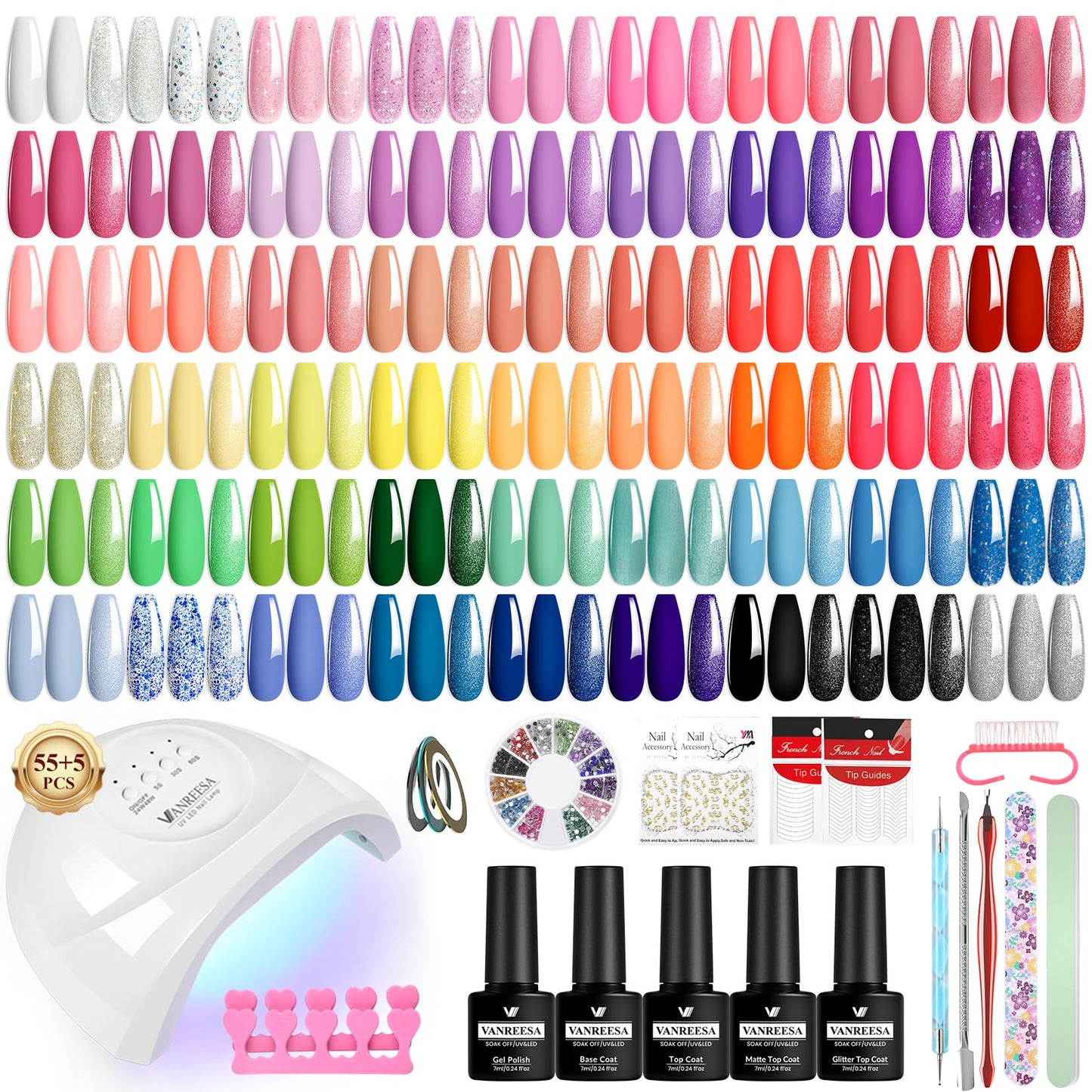 VANREESA Gel Nail Polish Set, 77 PCS Gel Nail Kit with 48W U V Lamp Spring Summer Colours White Pink Purple Blue Green U V Nail Polish Set with