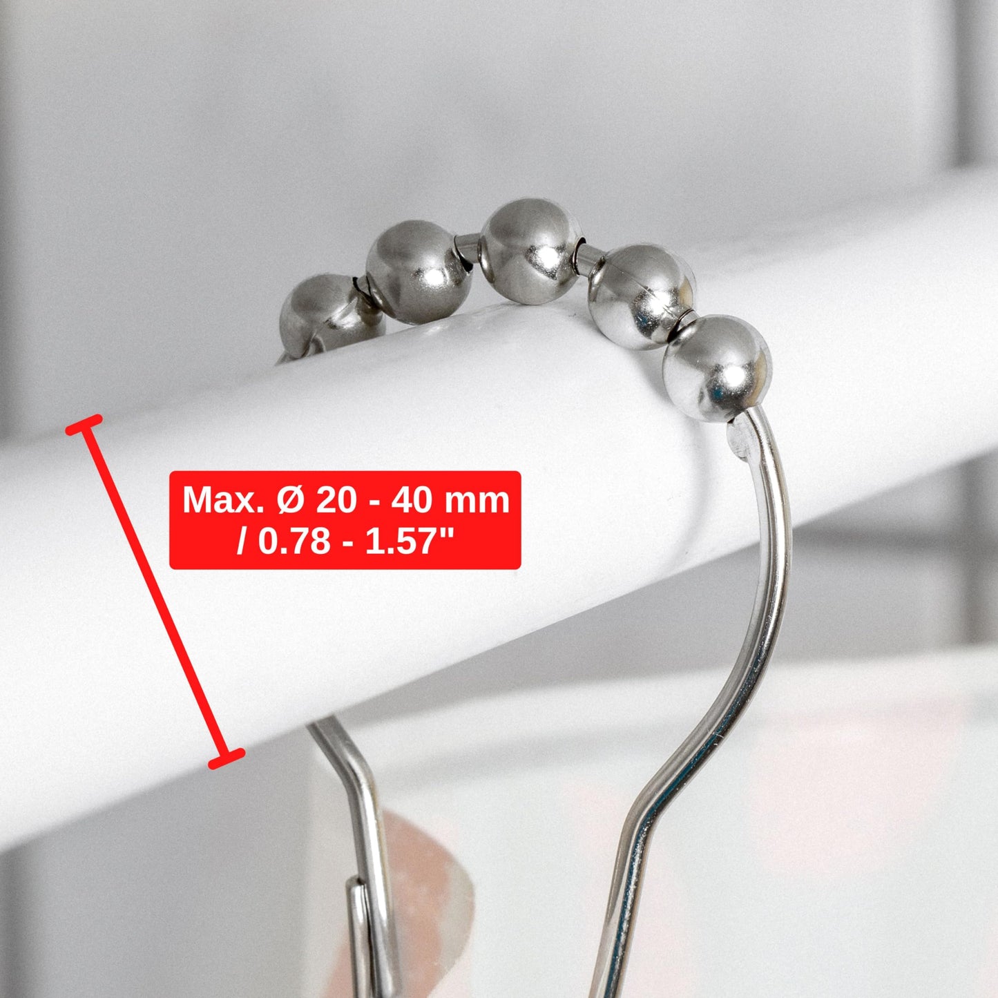 Shower Curtain Rings, 24 Pack, in Silver-Colour, Inner Diameter 2.7 x 1.5", for Shower Curtain Rods, sturdy metal shower rings, with Rolls to slide