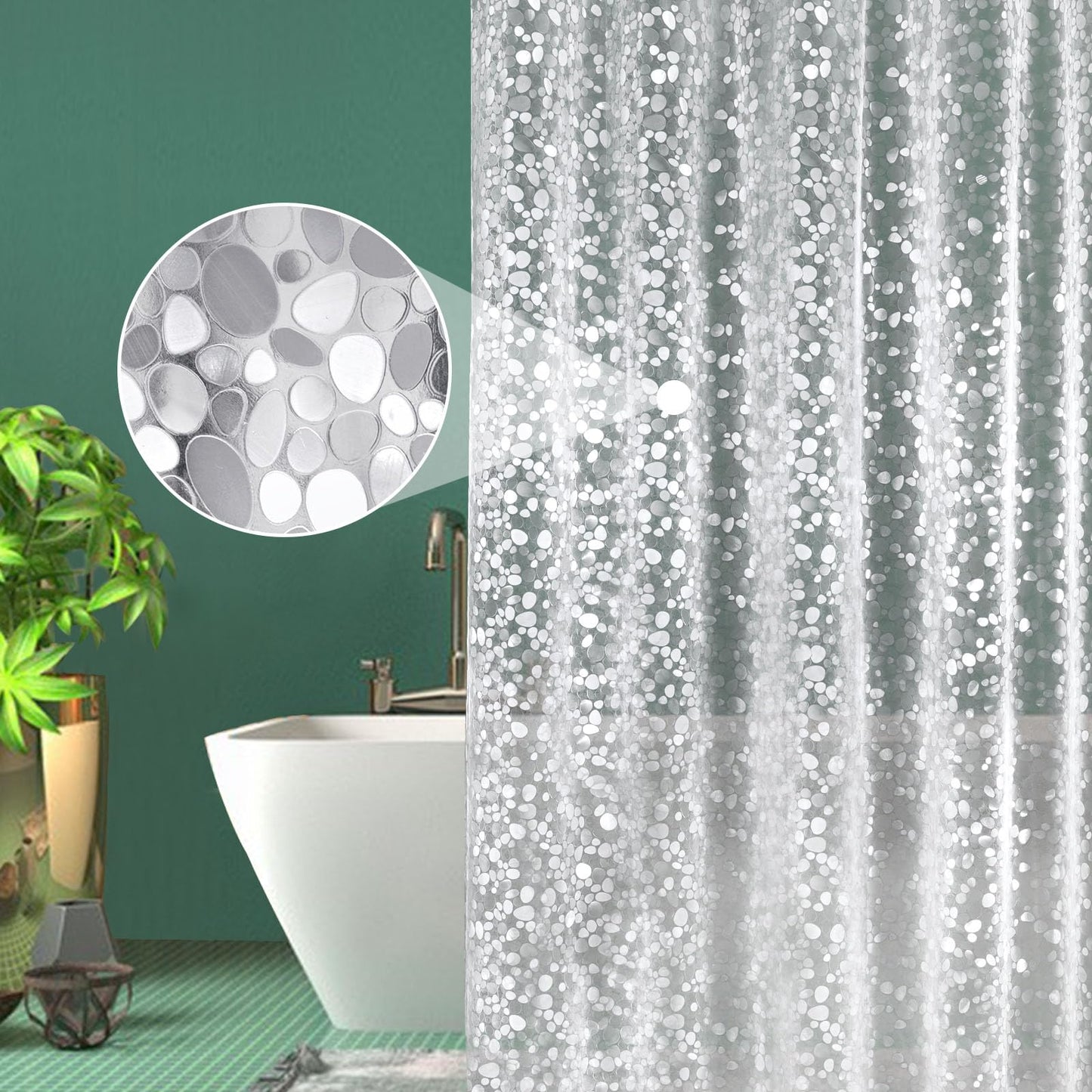 EurCross Narrow Shower Curtain with Crystal Stone, Waterproof and Mildew Resistant Translucent EVA Small Shower Curtain for Stall Bathroom 36''W x