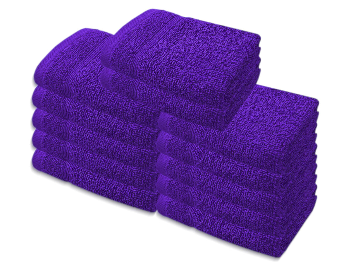 A & B TRADERS Premium Cotton Face Cloths Flannels Washcloth 12-Pack 500 GSM Ring Spun Soft Absorbent 30 x 30cm Towels Purple