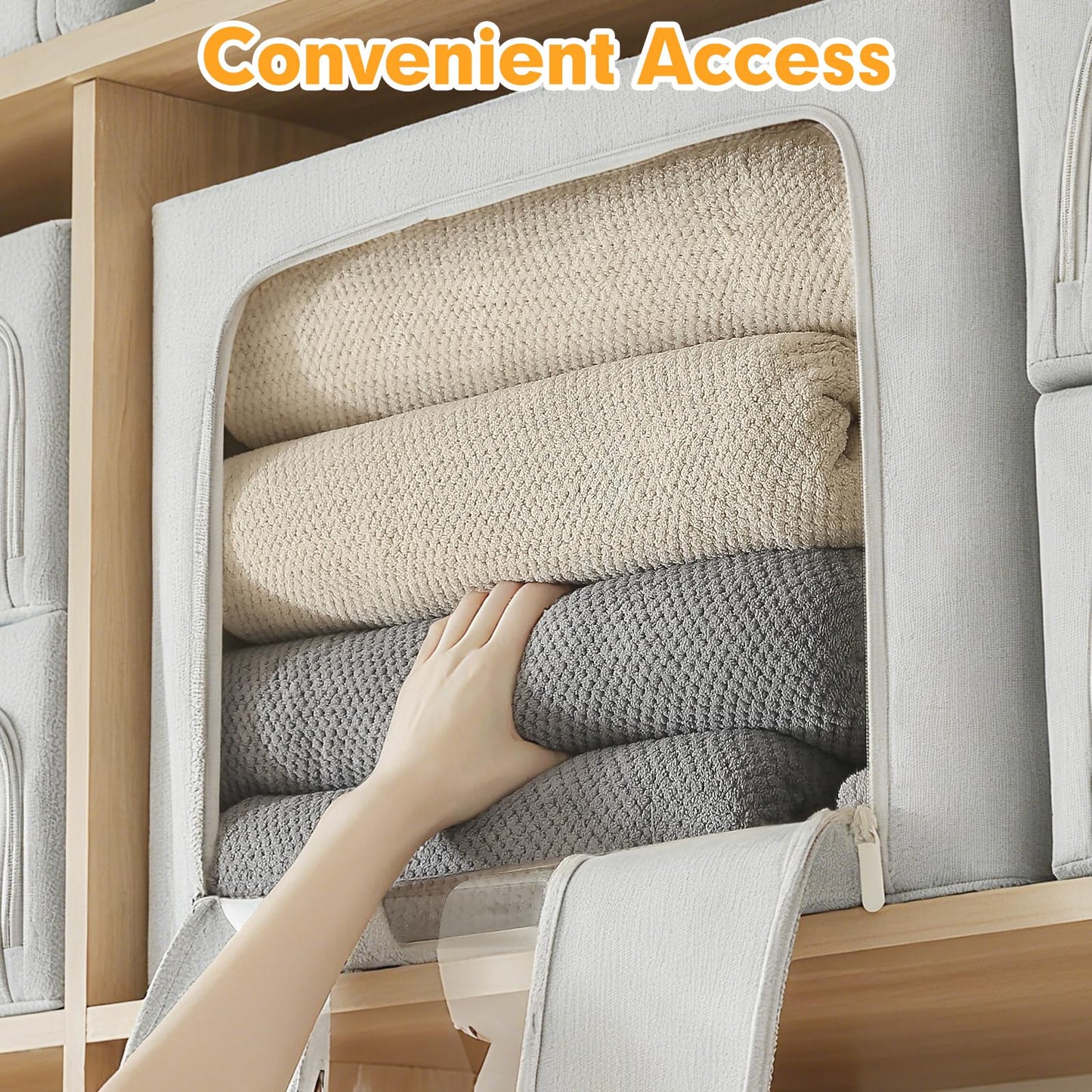 AIOR 2PCS 24L Clothes Storage Bags with Metal Frame, Foldable Fabric Storage Boxes with Clear Windows for Blankets Bedding Comforters