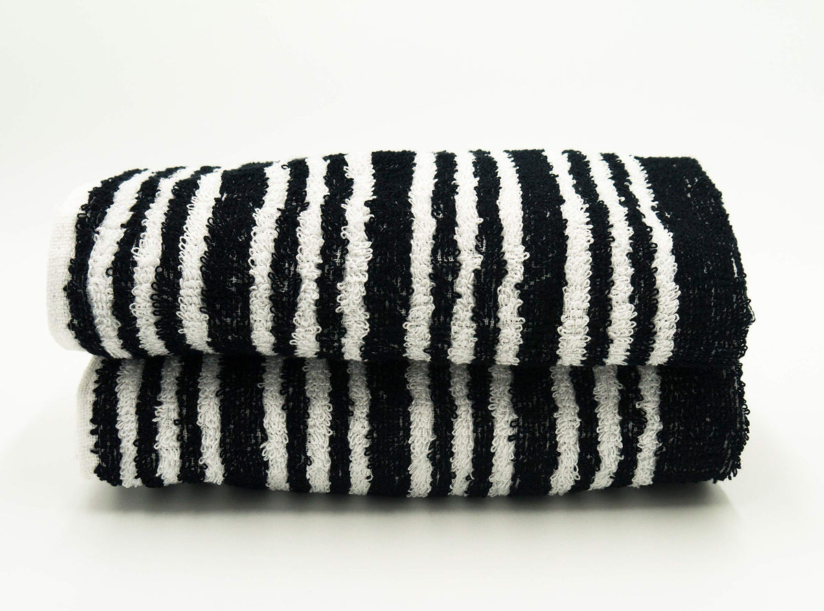 Lex's Linens Pack of 2 Black & White Stripe Multi Purpose Hand Towel/Kitchen Towel 2