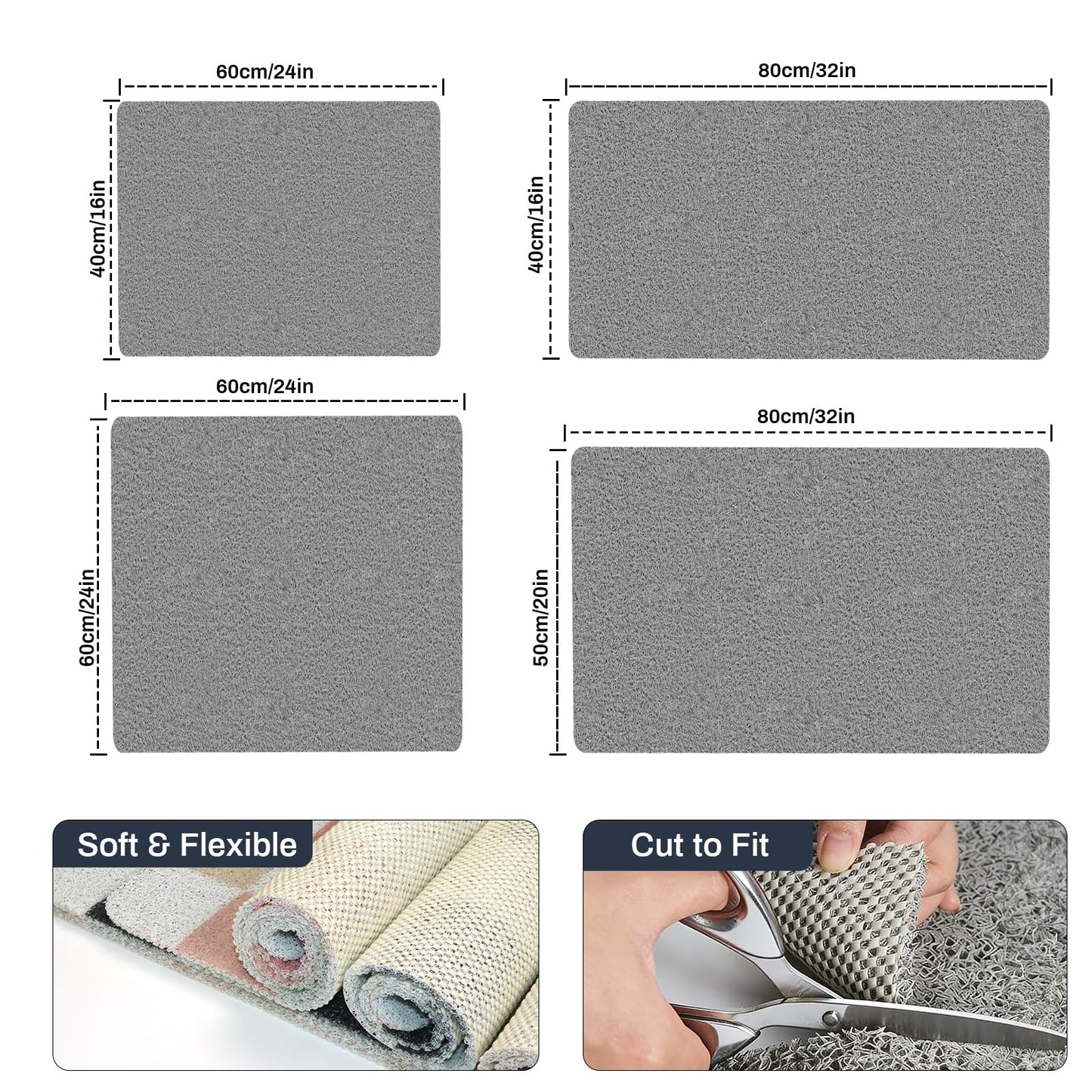 BLESWIN PVC Loofah Shower Mat 40x80CM, Soft Textured Non Slip Bath Mats for Inside Shower, Shower Mats with Drain