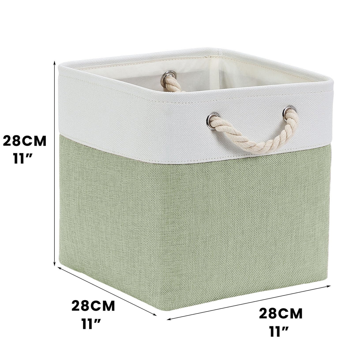 Mangata 28x28x28cm Cube Storage Boxes 3Pcs Green White Foldable Baskets