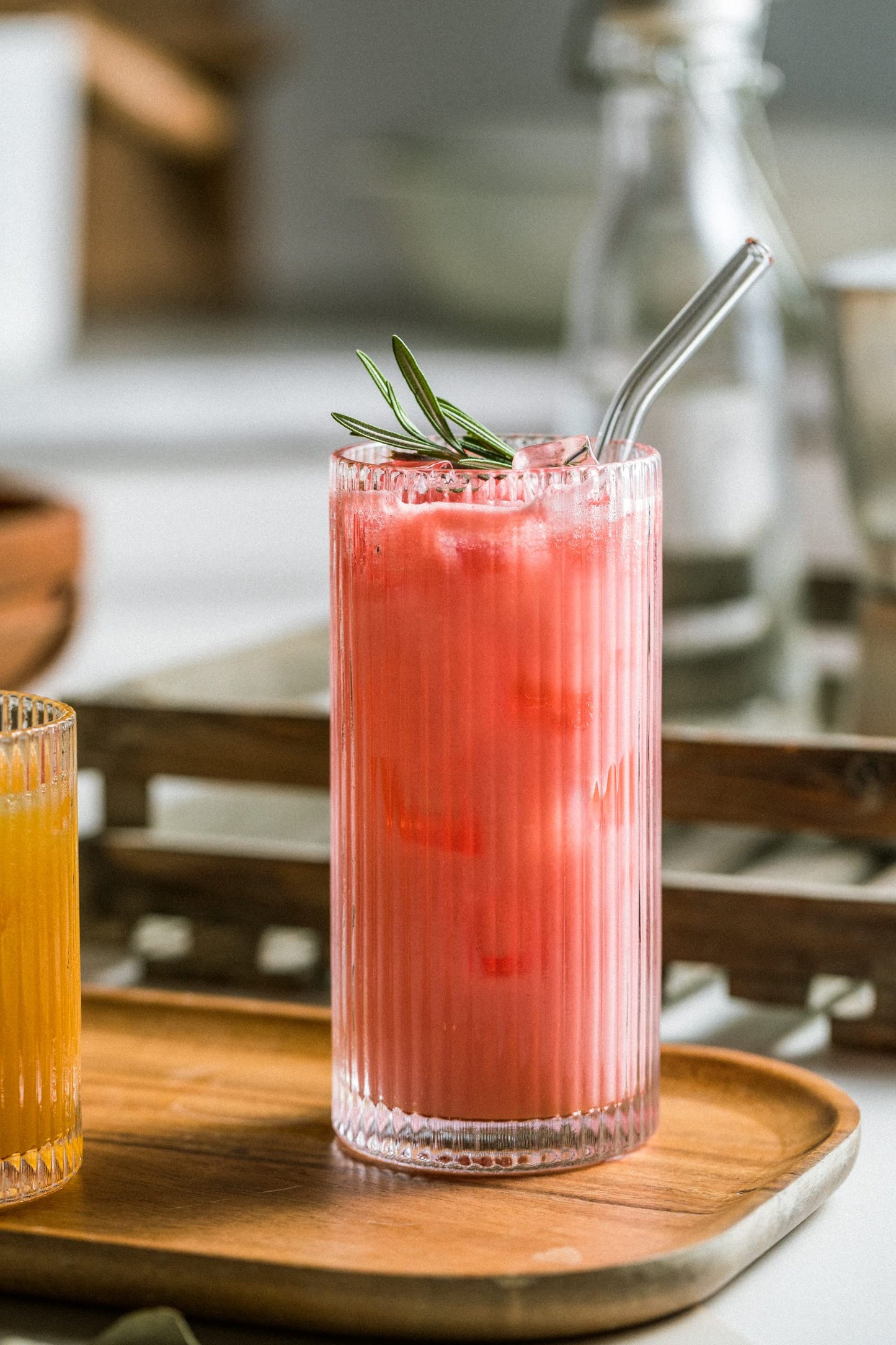 POLIDREAM Drinking Glasses with Origami Style Set of 4 Glass Cups, 12 oz Ribbed Glassware, Highball Glass Cups, Elegant Art Deco Ripple Vintage