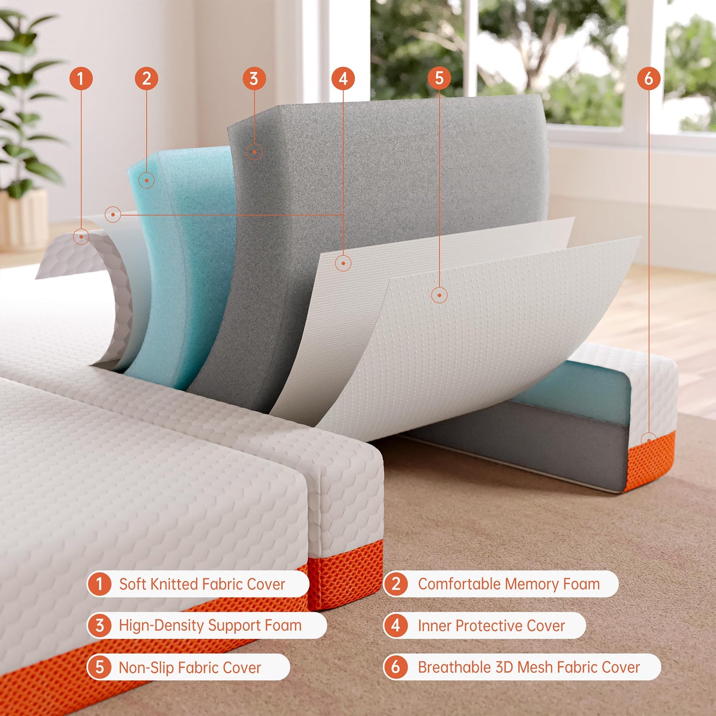 TeQsli Folding Mattress, 10cm Double Foldable Mattress, Memory Foam with Removable Washable Cover, for Guest Sofa Bed, Camping, Travel (135x190x10cm)