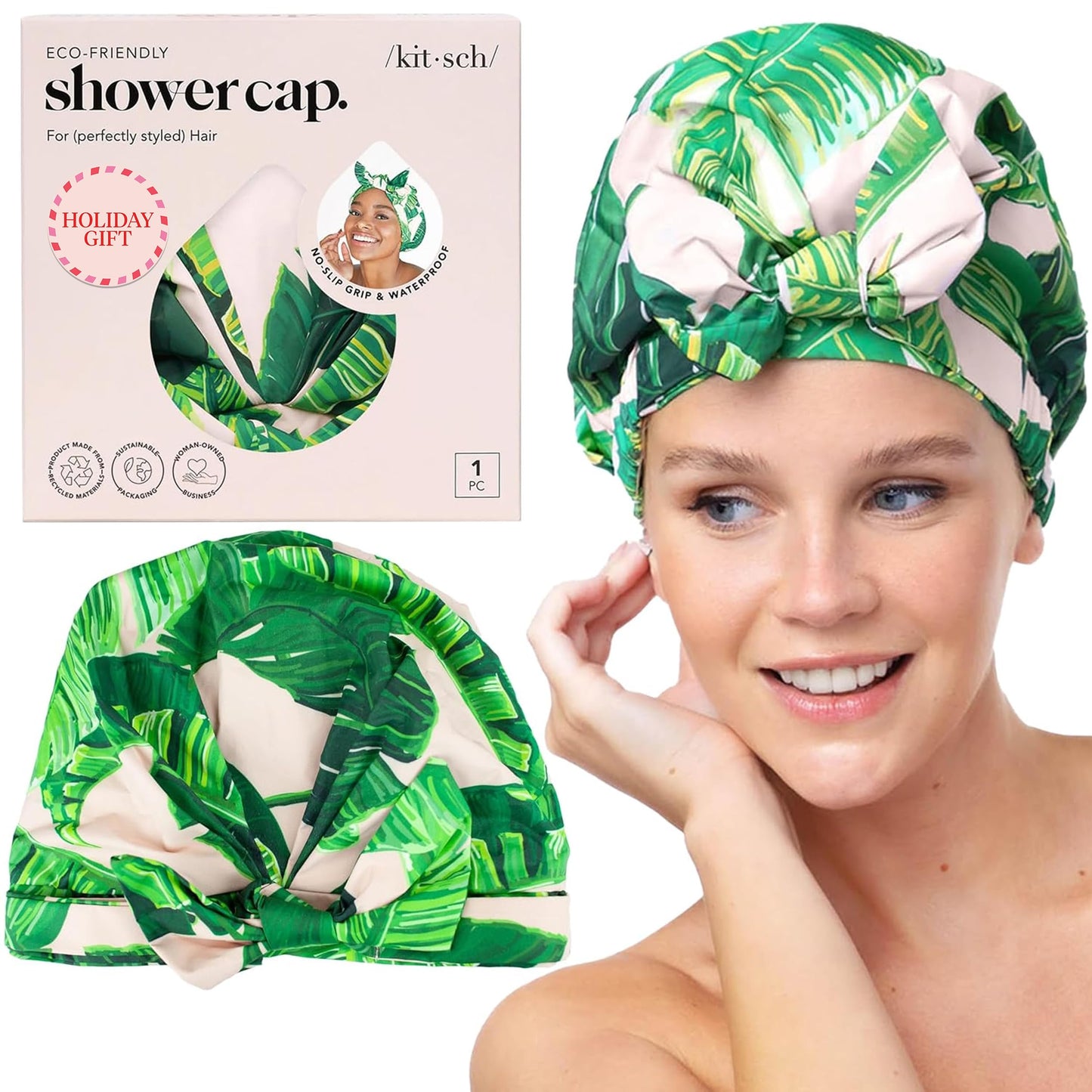Kitsch Luxury Shower Caps for Women Reusable Waterproof - Large Shower Cap for Women and Men, Non-slip, Quick-dry Hair Cap for Long & Short Hair,